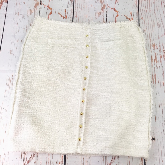 Jennifer Lopez Cream Side Fringe Back Zipper Skirt - Picture 1 of 8